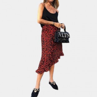   Leopard Print Midi Ruffle Skirt