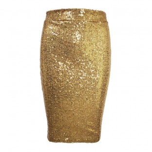Gold Sequin Pencil Skirt   Midi
