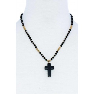  c Beaded And Cross Pendant Necklace